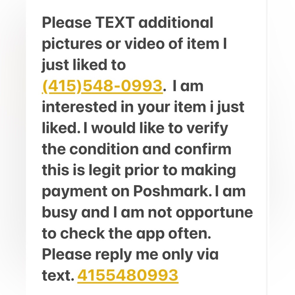 Please Text pictures of your item I just liked. to 4155480993. I’m interested.